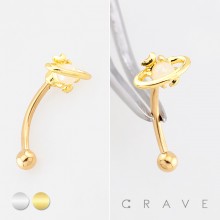 CELESTIAL THEMED PLANET SATURN 316L SURGICAL STEEL CURVED BARBELL/EYEBROW